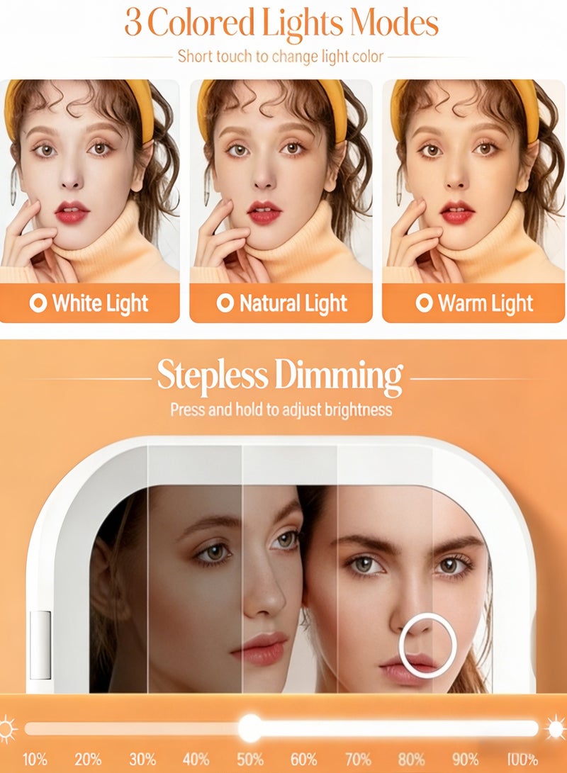 سيسلي مرآة مكياج LED للسفر بإضاءة مضيئة وتكبير 1X/3X، تعتيم غير متدرج وثلاثة ألوان قابلة للضبط، بطارية قابلة للشحن، حجم صغير للحقيبة والاستخدام المحمول - أبيض - Image 5